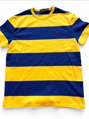 SOLD - Polo Ralph Lauren Striped T-Shirt - Blue/Yellow - Size L